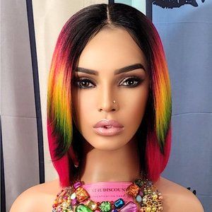 Wowfactor fusion hot pink hd bob wig with color splash highlights